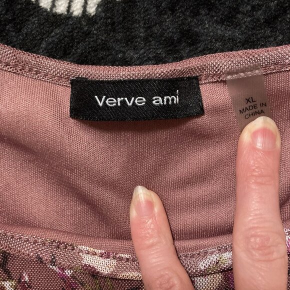 VERVE AMI Mauve long bell sleeve mesh overlay plus size blouse ~ XL XXL 2X shirt - Picture 2 of 13